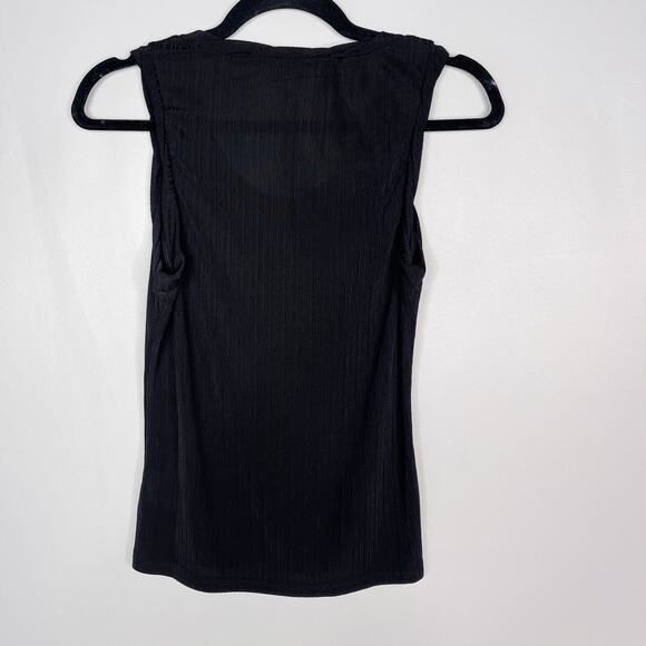 Evereve XSmall XS Black Crinkle Twist Scoop Neck Sleeveless Tank Top Textured - Picture 2 of 8